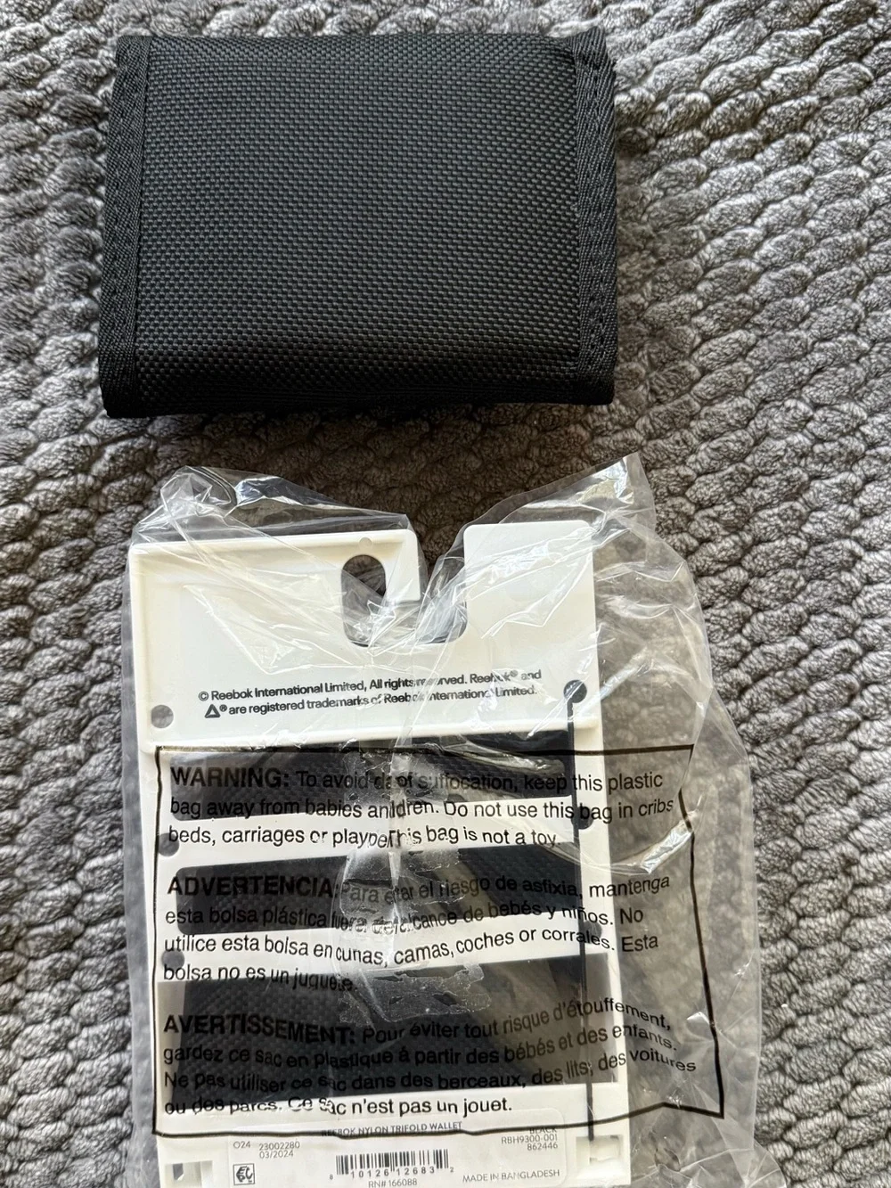 Reebok Black Nylon Tri-Fold Wallet